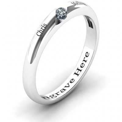 Sterling Silver Reveal Stone Grooved Women's Ring with Cubic Zirconias Stone  - Name My Jewelry ™