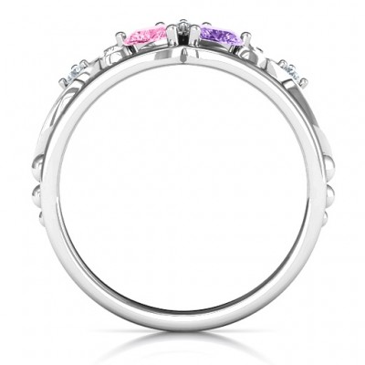 Sterling Silver Royal Romance Double Heart Tiara Ring with Engravings - Name My Jewelry ™