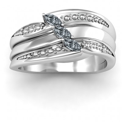Sterling Silver Shimmering Triple-Marquise Ring - Name My Jewelry ™