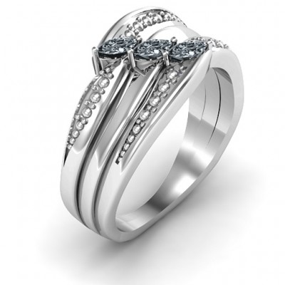 Sterling Silver Shimmering Triple-Marquise Ring - Name My Jewelry ™