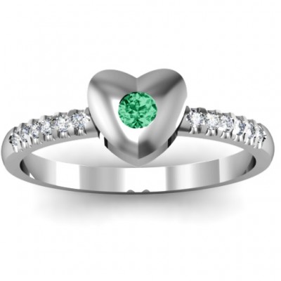 Sterling Silver Solid Heart with Micro Pave Accents Ring - Name My Jewelry ™