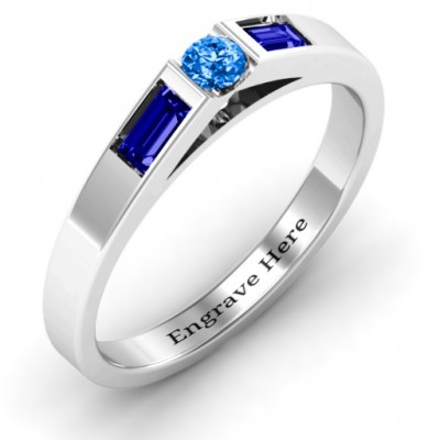 Sterling Silver Solitaire Bridge Ring with Baguette Accents - Name My Jewelry ™