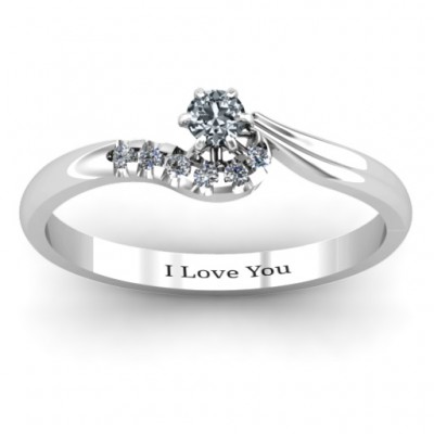 Sterling Silver Solitaire Wave Ring with Stone Accents  - Name My Jewelry ™