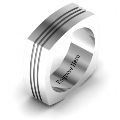 Sterling Silver Stria Grooved Square-shaped Men's Ring - Name My Jewelry ™