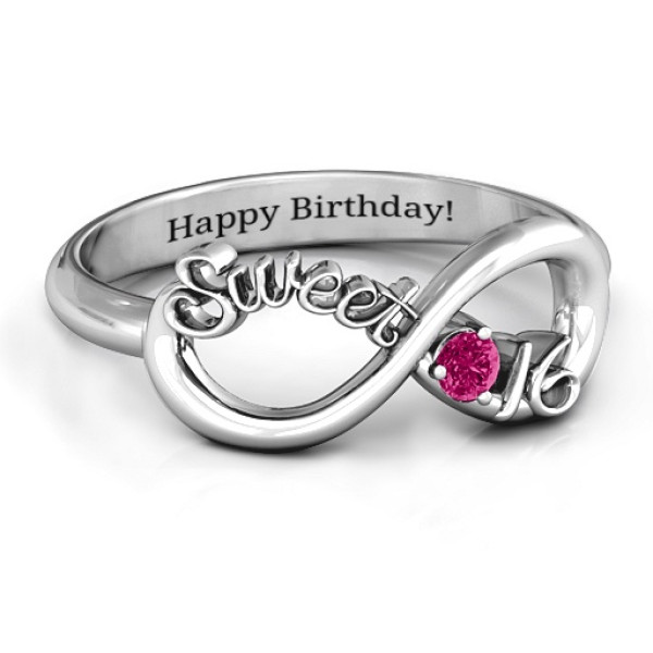 Sterling Silver Sweet 16 with Birthstone Infinity Ring  - Name My Jewelry ™