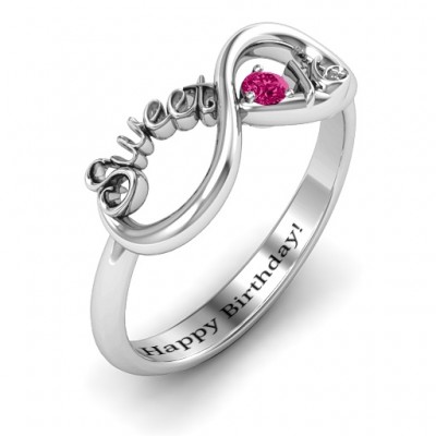 Sterling Silver Sweet 16 with Birthstone Infinity Ring  - Name My Jewelry ™
