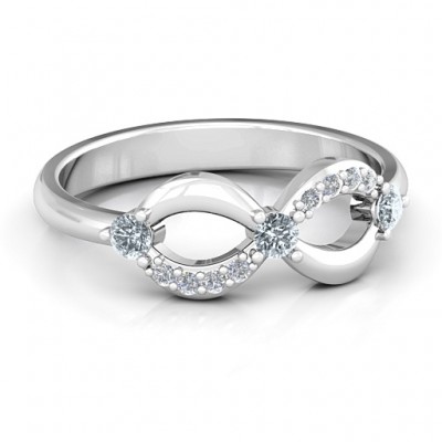Sterling Silver Three Stone Infinity Ring with Accents  - Name My Jewelry ™