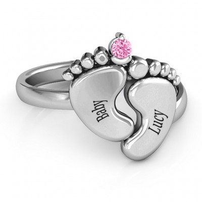 Sterling Silver Toe-tally In Love Engravable Birthstone Footprint Ring  - Name My Jewelry ™