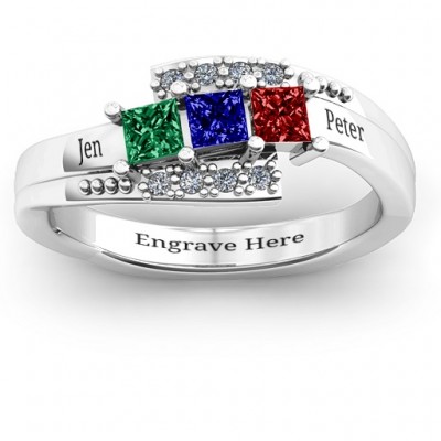 Sterling Silver Triple Princess Stone Ring with Accents  - Name My Jewelry ™