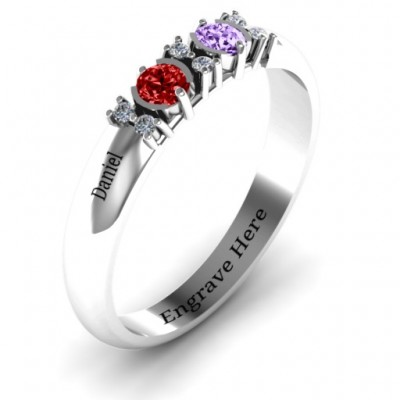 Sterling Silver Twin Circular Half Bezel Twin Accent Ring - Name My Jewelry ™