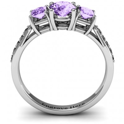 Three Stone Eternity Ring with Twin Accent Rows  - Name My Jewelry ™