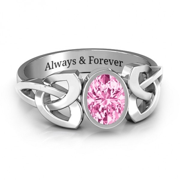 Trinity Knot Ring With Bezel-Set Oval Stone  - Name My Jewelry ™