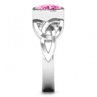 Trinity Knot Ring With Bezel-Set Oval Stone  - Name My Jewelry ™
