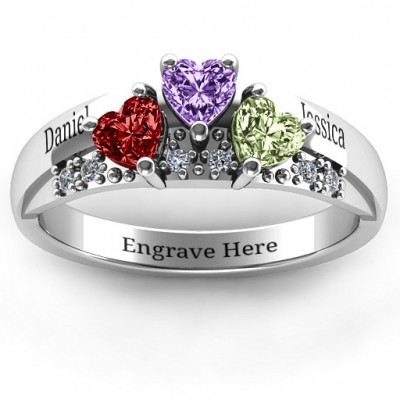 Tripartite Heart Gemstone Ring with Accents  - Name My Jewelry ™