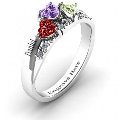 Tripartite Heart Gemstone Ring with Accents  - Name My Jewelry ™