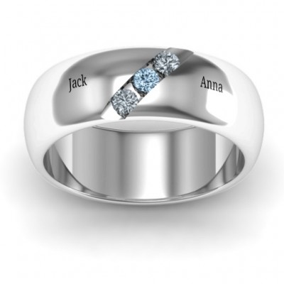 Triple Stone Grooved Men's Ring  - Name My Jewelry ™