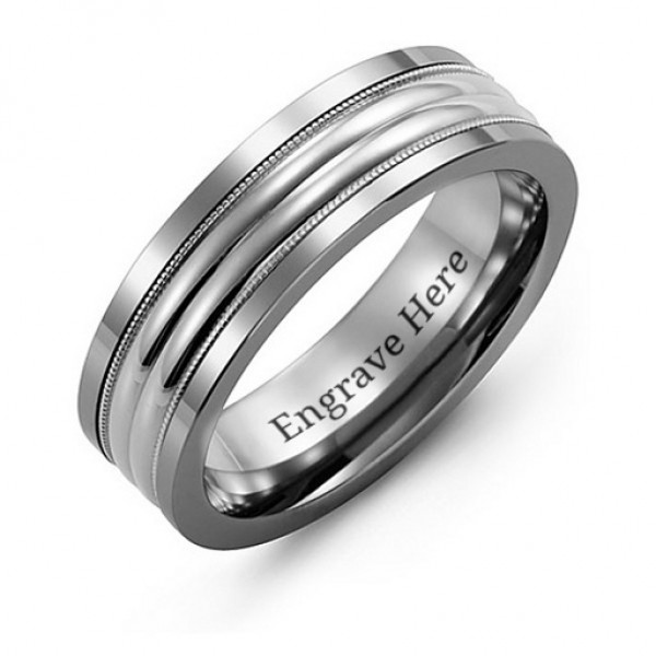 Tungsten Men's Double Row Inlay Tungsten Band Ring - Name My Jewelry ™