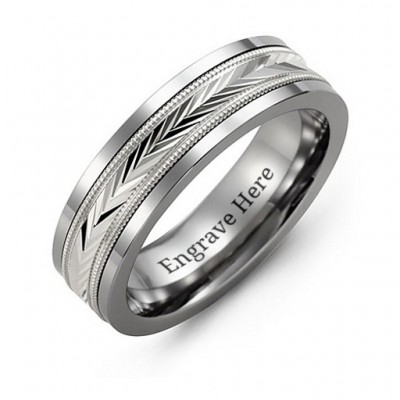 Tungsten Men's Tungsten Diamond Cut Inlay Band Ring - Name My Jewelry ™
