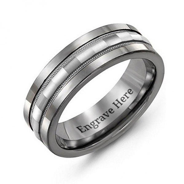 Tungsten Men's Tungsten Grooved Centre Band Ring - Name My Jewelry ™