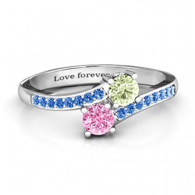 Two Stone Ring With Sparkling Accents And Filigree Settings  - Name My Jewelry ™