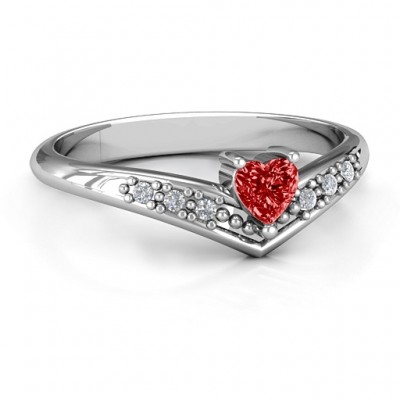 V-Accented Heart Ring - Name My Jewelry ™