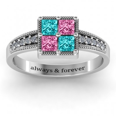 Vintage Princess Cut Ring with Shoulder Accents - Name My Jewelry ™