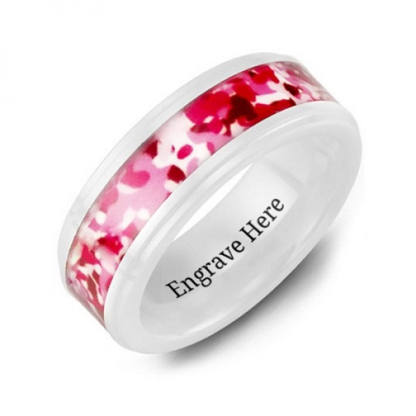 White Ceramic Ring with Colorful Camouflage Centrepiece - Name My Jewelry ™