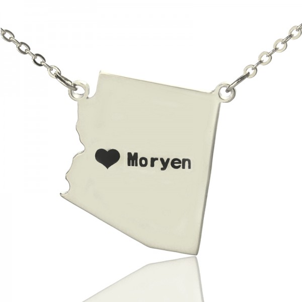 Custom Arizona State Shaped Necklaces With Heart  Name Silver - Name My Jewelry ™