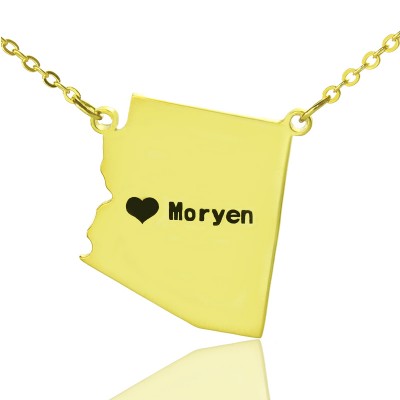 Custom Arizona State Shaped Necklaces With Heart  Name Gold Plated - Name My Jewelry ™