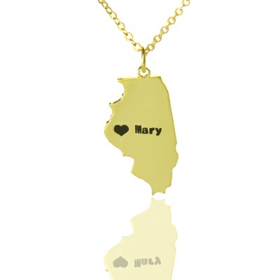 Custom Illinois State Shaped Necklaces With Heart  Name Gold Plated - Name My Jewelry ™