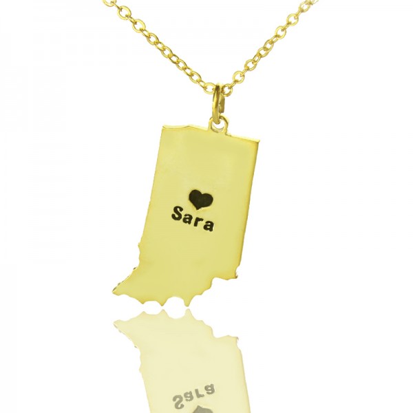 Custom Indiana State Shaped Necklaces With Heart  Name Gold Plated - Name My Jewelry ™