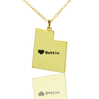 Custom Utah State Shaped Necklaces With Heart  Name Gold Plated - Name My Jewelry ™