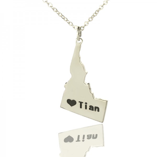 The Idaho State USA Map Necklace With Heart  Name Silver - Name My Jewelry ™