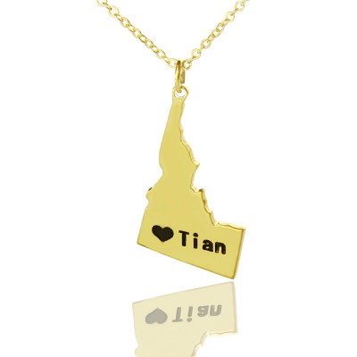The Idaho State USA Map Necklace With Heart  Name Gold Plated - Name My Jewelry ™