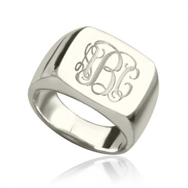 Engraved Square Designs Monogram Ring Sterling Silver - Name My Jewelry ™