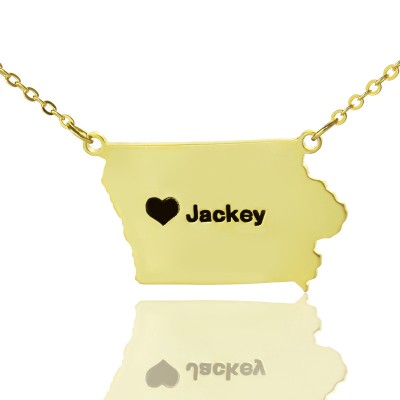 Iowa State USA Map Necklace With Heart  Name Gold Plated - Name My Jewelry ™