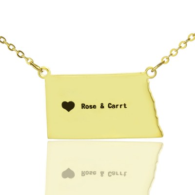 personalized ND State USA Map Necklace With Heart  Name Gold Plated - Name My Jewelry ™