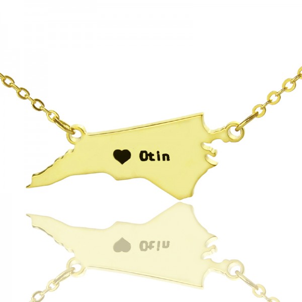 personalized NC State USA Map Necklace With Heart  Name Gold Plated - Name My Jewelry ™