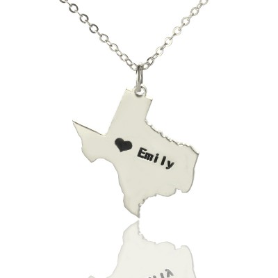 Texas State USA Map Necklace With Heart  Name Silver - Name My Jewelry ™