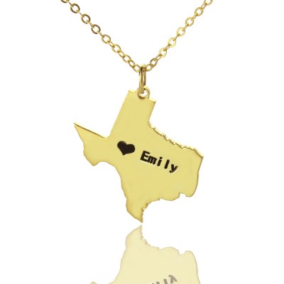 Texas State USA Map Necklace With Heart  Name Gold Plated - Name My Jewelry ™