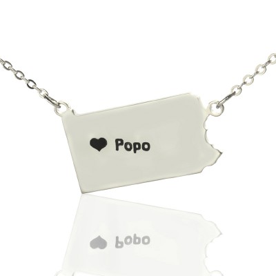 personalized Pennsylvania State USA Map Necklace With Heart  Name Silver - Name My Jewelry ™