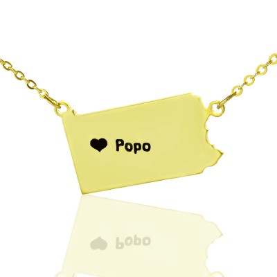 personalized PA State USA Map Necklace With Heart  Name Gold Plated - Name My Jewelry ™
