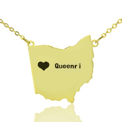 Custom Ohio State USA Map Necklace With Heart  Name Gold Plated - Name My Jewelry ™