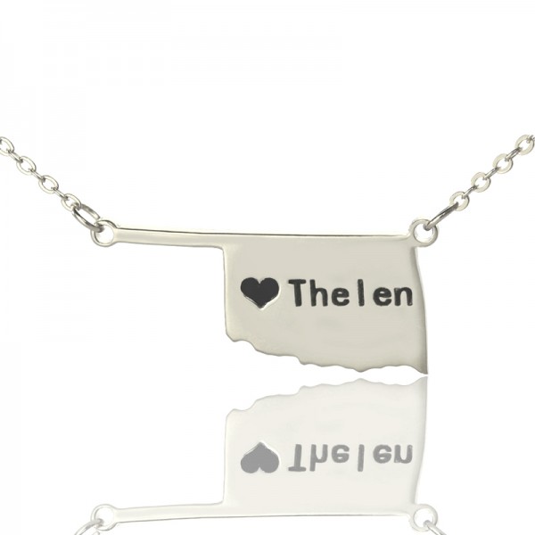America Oklahoma State USA Map Necklace With Heart  Name Silver - Name My Jewelry ™