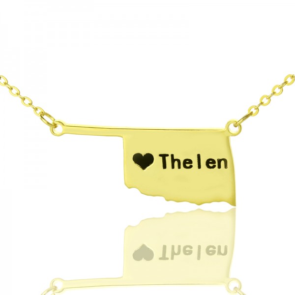 America Oklahoma State USA Map Necklace With Heart  Name Gold Plated - Name My Jewelry ™