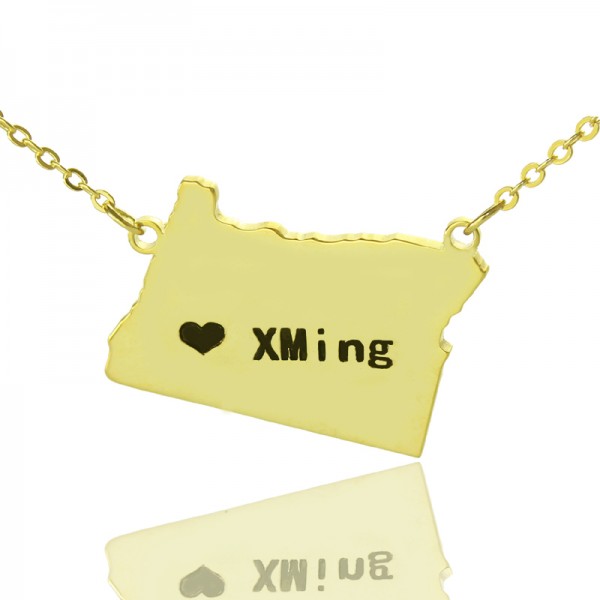 Custom Oregon State USA Map Necklace With Heart  Name Gold Plated - Name My Jewelry ™