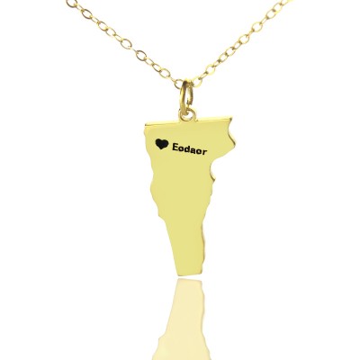 Custom Vermont State USA Map Necklace With Heart  Name Gold Plated - Name My Jewelry ™