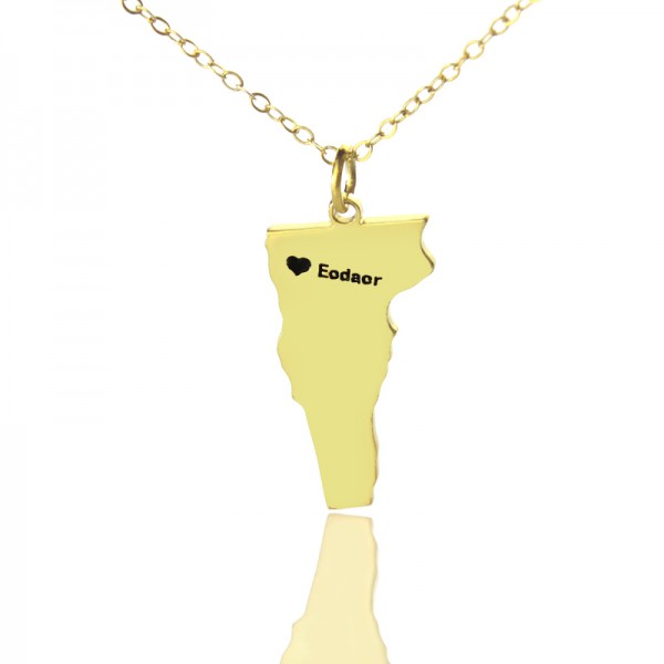 Custom Vermont State USA Map Necklace With Heart  Name Gold Plated - Name My Jewelry ™