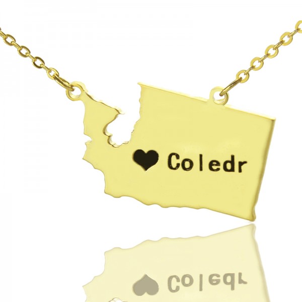 Washington State USA Map Necklace With Heart  Name Gold Plated - Name My Jewelry ™