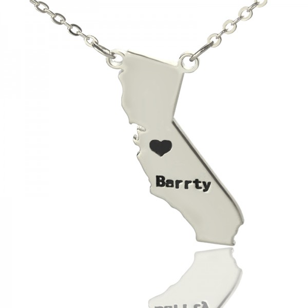 California State Shaped Necklaces With Heart  Name Silver - Name My Jewelry ™